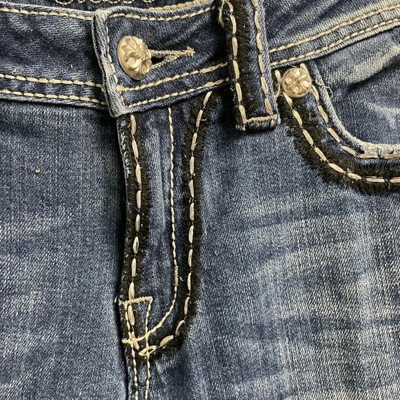 Miss Me Bootcut Jeans Size 30 Thick Stitch Embroidered Pockets Bling Grunge Y2K - Picture 6 of 8